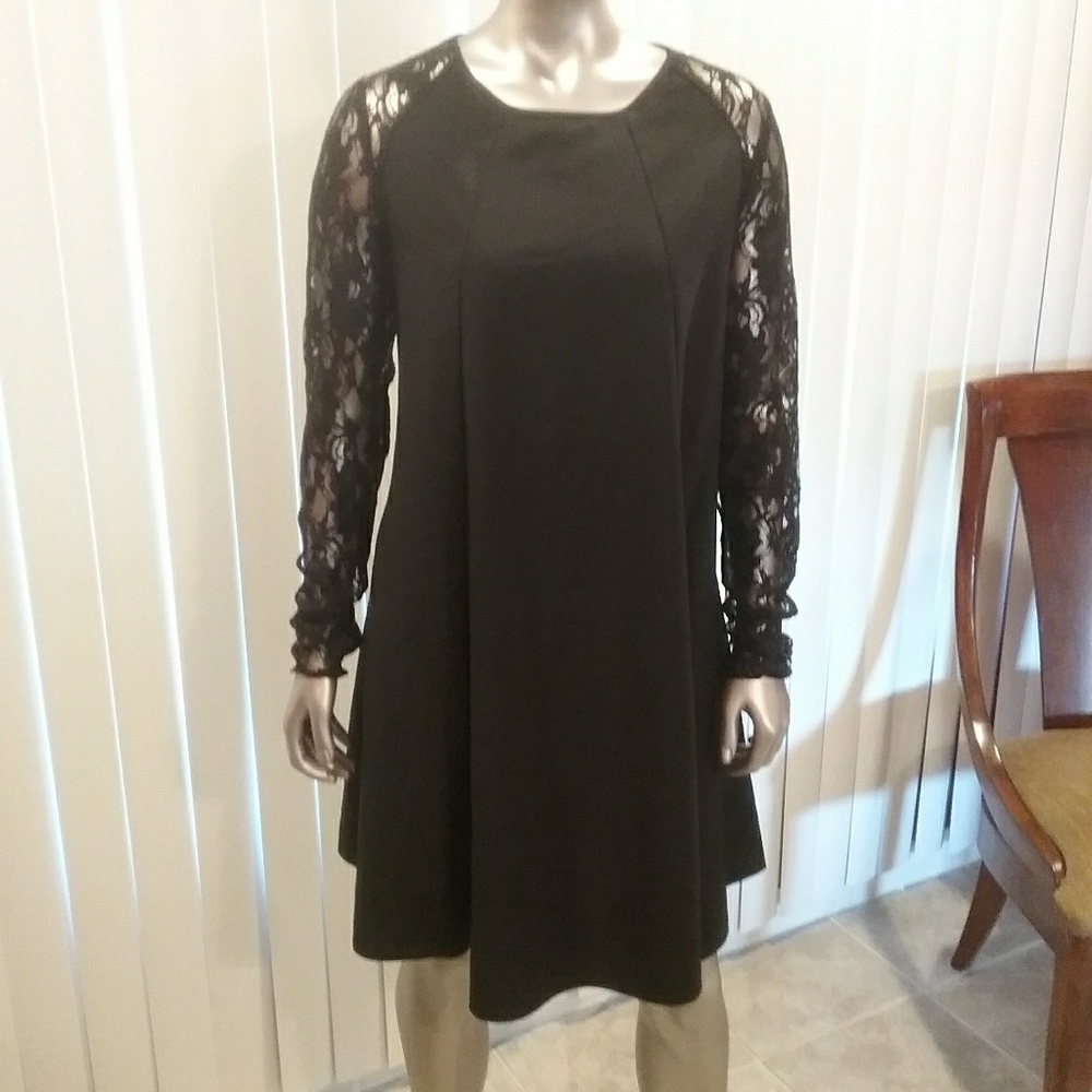 NWT Black Lace Sleeve Swing Dress M or L Firm Price